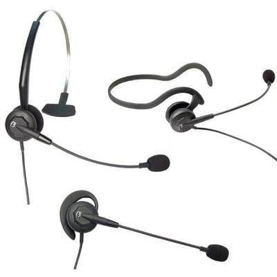 VXi Tria 3-in-1 wired headset. Includes headband, ear loop and neckband for 3 distinctly different wearing styles.