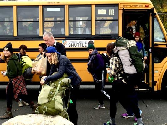 Hikers on the Tuxedo Harriman shuttle bus.