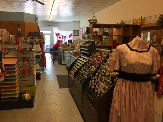 Taking time to talk with the owner at Memories and More Fabrics and Frills fabric store  for down-home sewing and quilting advice