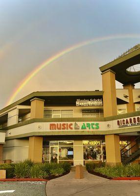 A perfect shot of the rainbow right behind NorCal Music and Arts Center