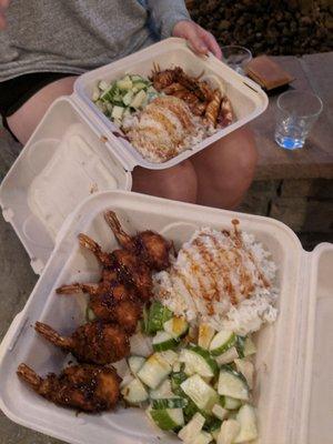 Teryaki Chicken & Coconut Shrimp plates w/ Cucumber Pineapple Salad