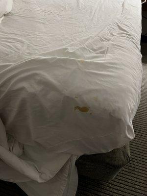 Stains on the sheet from previous guest