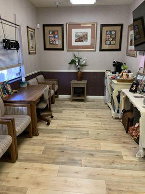 Our Reception area with new flooring and refreshment table