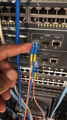 Fiber network cables connected