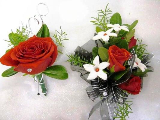 Wrist corsage with boutonniere for Homecoming or Prom