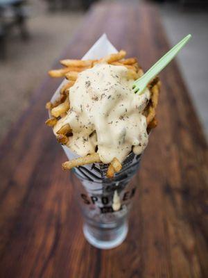 French fries' big brother: Belgian Pommes Frites- shown with shallot aioli.