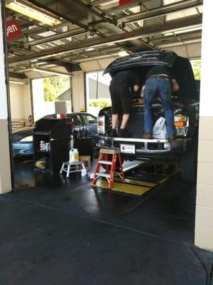 Steve having to help them put the oil filter on that he had to walk to autozone to get