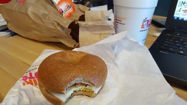 Got the egg bacon and cheese on a wheat bagel. Pretty gross.