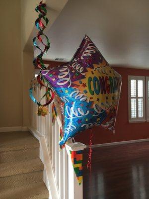 Hilda's welcoming balloon to our new home