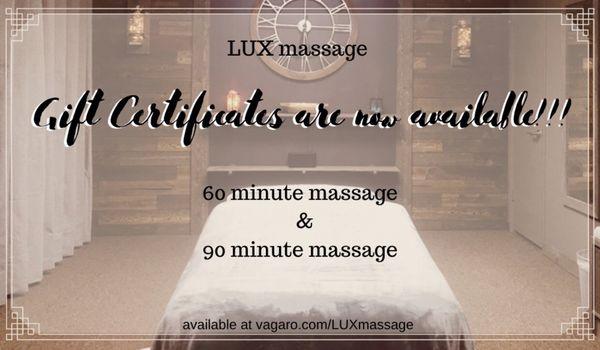 Buy today at www.vagaro.com/LUXmassage or call (470)573-5543