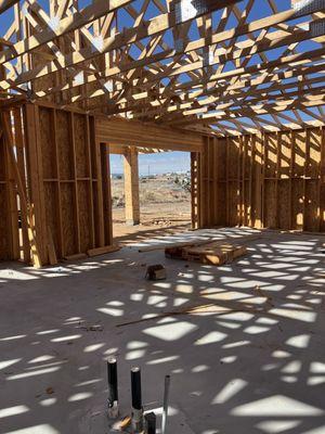 Back door from a new framed large custome home.