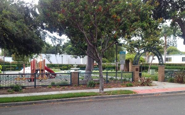 View of the small park from the street.