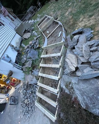 Forms for concrete stairs and walkway