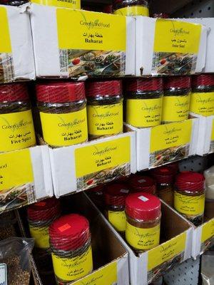 Big selection of spices and dried herbs.