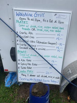 Menu at Waiohinu Grill