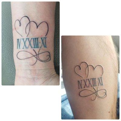 Wife tatt on left. Mine on right forarm.