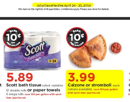 Proof the calzone was on their fuel saver ad online for the week 4-24/30.