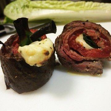 Stuffed Steak with roasted red pepper and mozzarella cheese