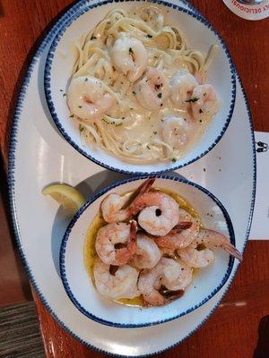 Endless shrimp starting out with Alfredo and parmesan bacon shrimp scampi