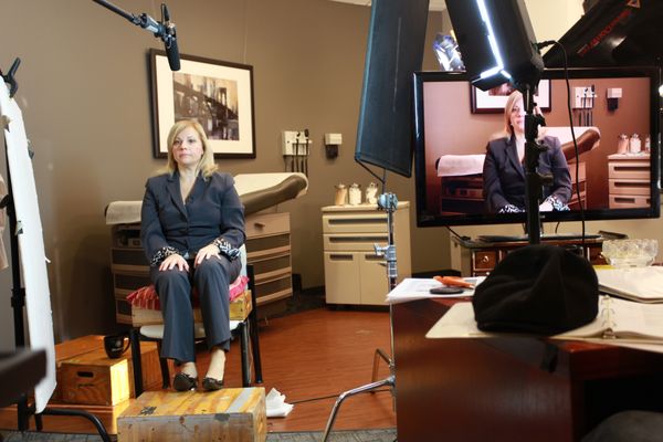 One of the offices set up to look like an exam room.