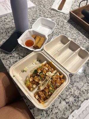 Buffalo Chicken taco and Spring Rolls