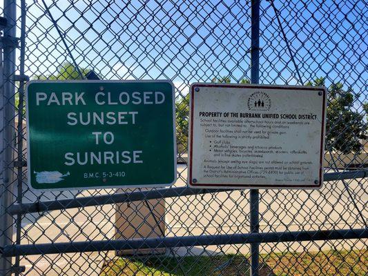 Hours: "Park Closed Sunset To Sunrise" (07/04/21). @JoaquinMillerPark #Burbank #Park #PetFriendly #FamilyFun #OptOutside