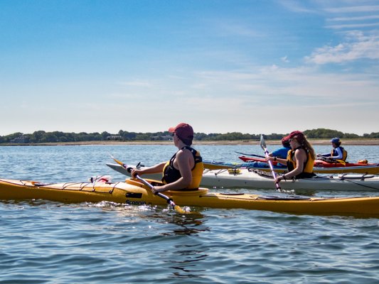 Paddling out of Cohasset Harbor