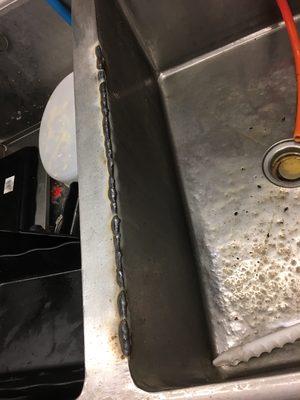 Welding repair on stainless sink