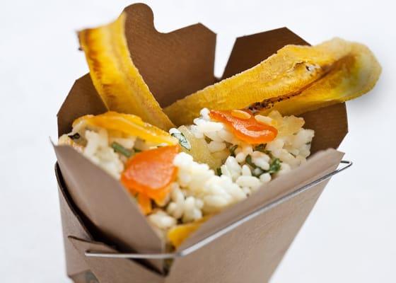 Mango Coconut Rice with Crisp Plantain Ribbon