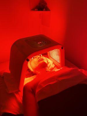 red light therapy stimulates collagen production. Good for lines and wrinkles