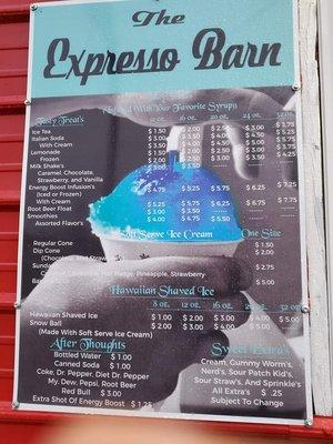 Snowcone menu