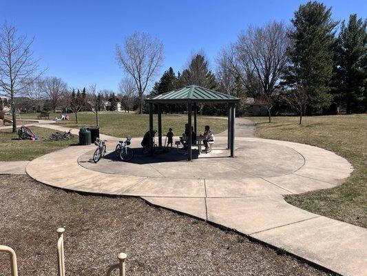 One of the covered picnic tables