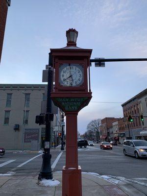 Clock in front of courthouse