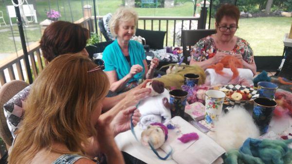 Needle felting on the patio - what a great summer activity!