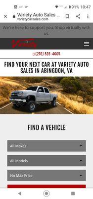 Website is varietycarsales.com.
View inventory and apply for credit to purchase a vehicle.