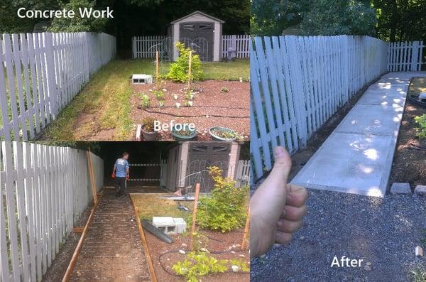 A concrete path we did in Lynnwood, expansion joints and metal mesh support. Call for estimates on concrete work.