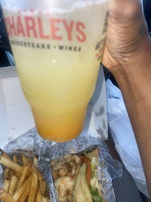 Mango lemonade chicken Philly and fries