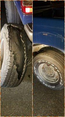 Highway service Changing Shredded  tire 2006 Nissan Frontier