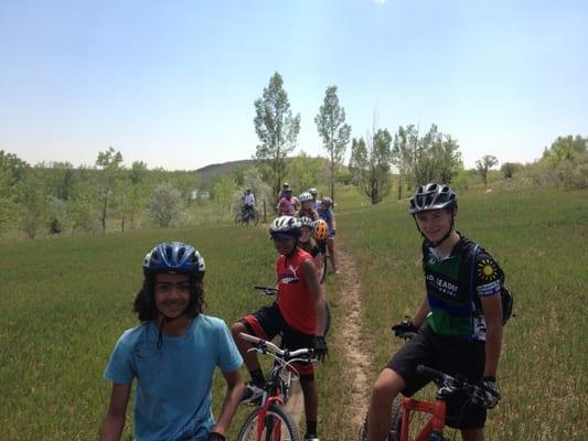 A Ride program group mountain biking at Bear Creek Lake Park.