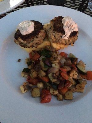 Crab Cakes with veggies! Delicious and great looking!