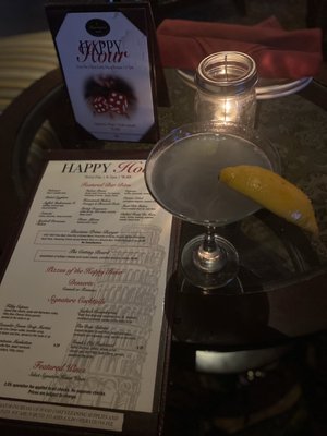 Menu and Lavendar Lemon Drop Martini