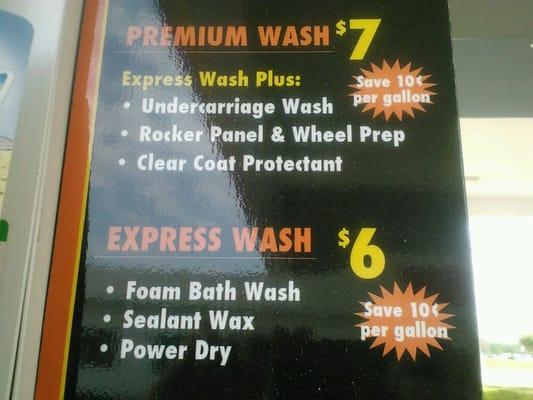 Save $.10/gallon when you purchase a car wash.