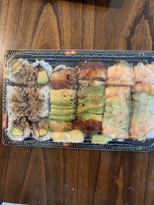 Right to left - Eel Avocado Roll, Anaconda Roll, Hawaii Roll