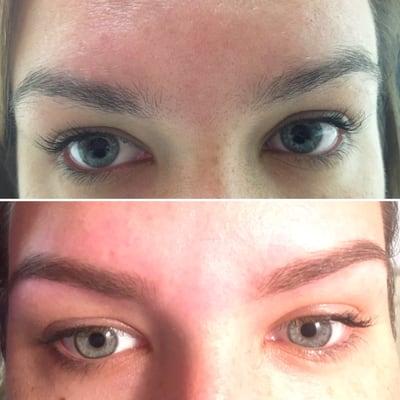 Before (6 weeks of growth) and after of my brows.