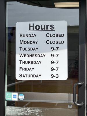 Updated hours of operation