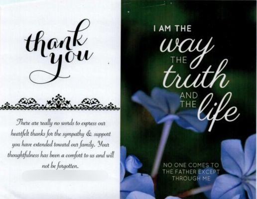 One of many "Thank You" cards from the families of our Ziba Hospice patients...