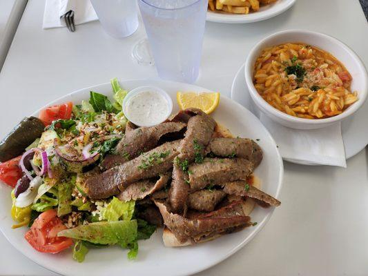 Gyro Platter with Salad and Orzo