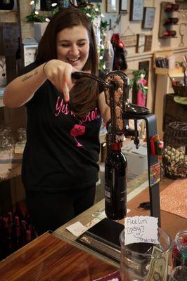 Melissa helping us choose a wine, read free tasting