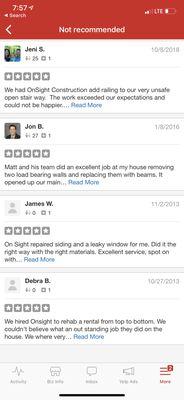 Some of our many five star reviews that are "not recommended"