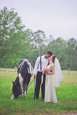 Bride and groom in rural Cleveland, TX